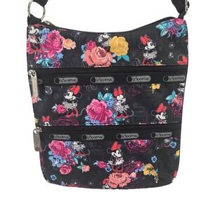 LeSportsac Disney Minnie Mouse Floral Triple Zipper Crossbody Bag Shoulder Purse
